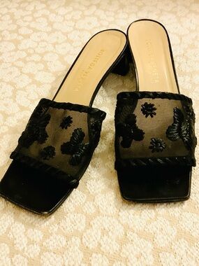 Bottega Veneta Black Mesh & Embroidered Mules
